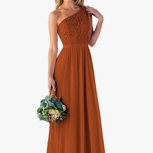 Burnt orange one shoulder long dress